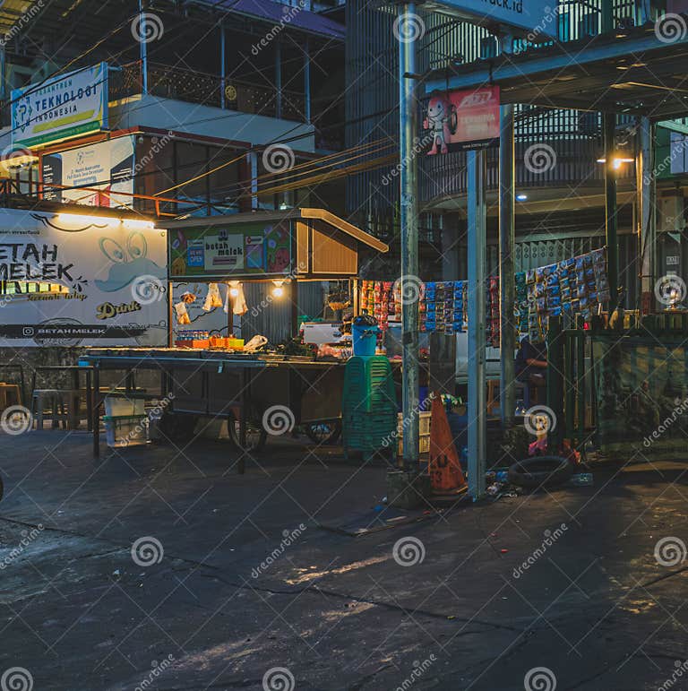 Indonesian Traditional Street Food Stall at Night Stock Photo - Image