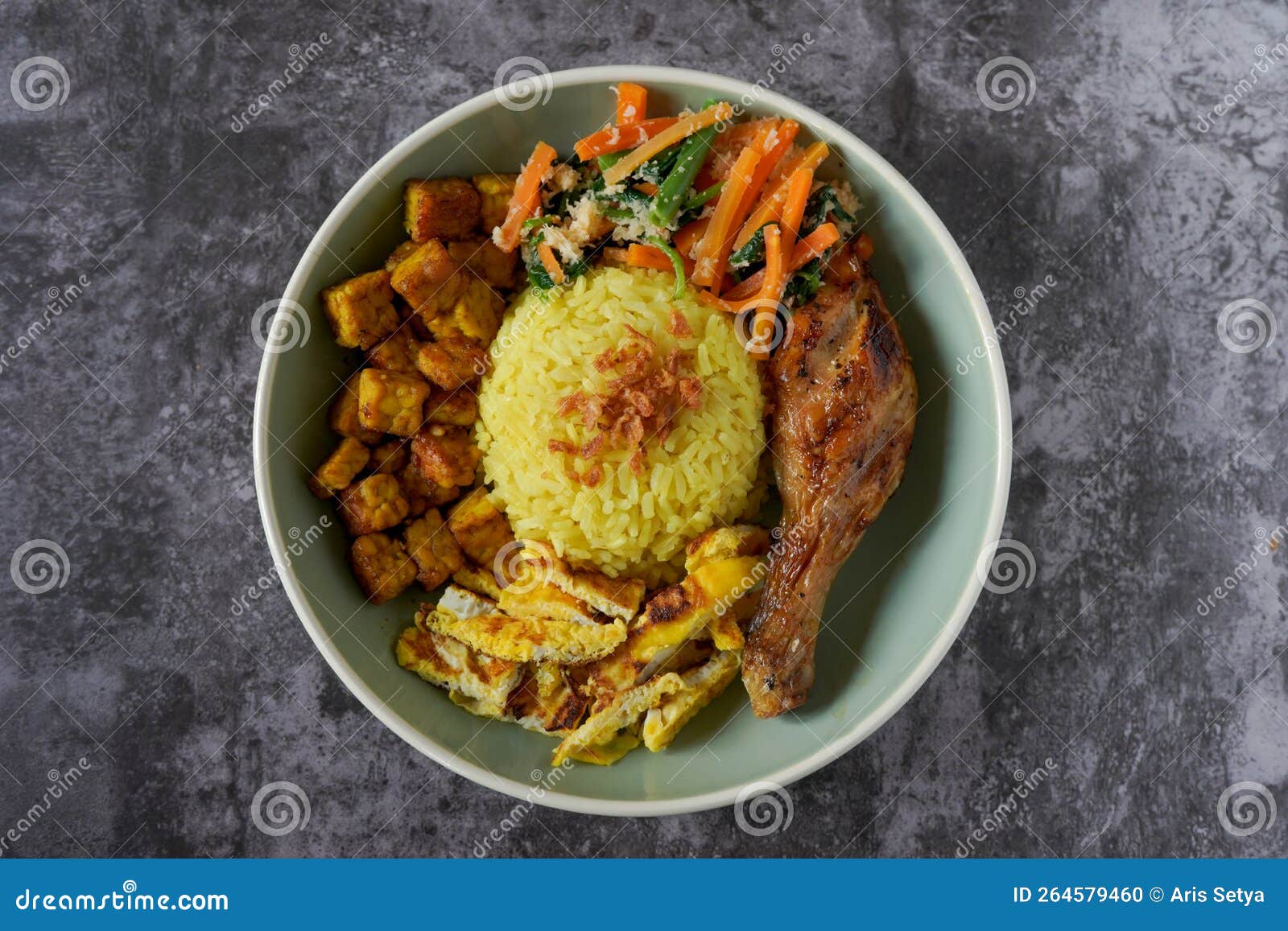 Indonesian Turmeric Rice Nasi Kuning Stock Photo Image of fish, produce 264579460