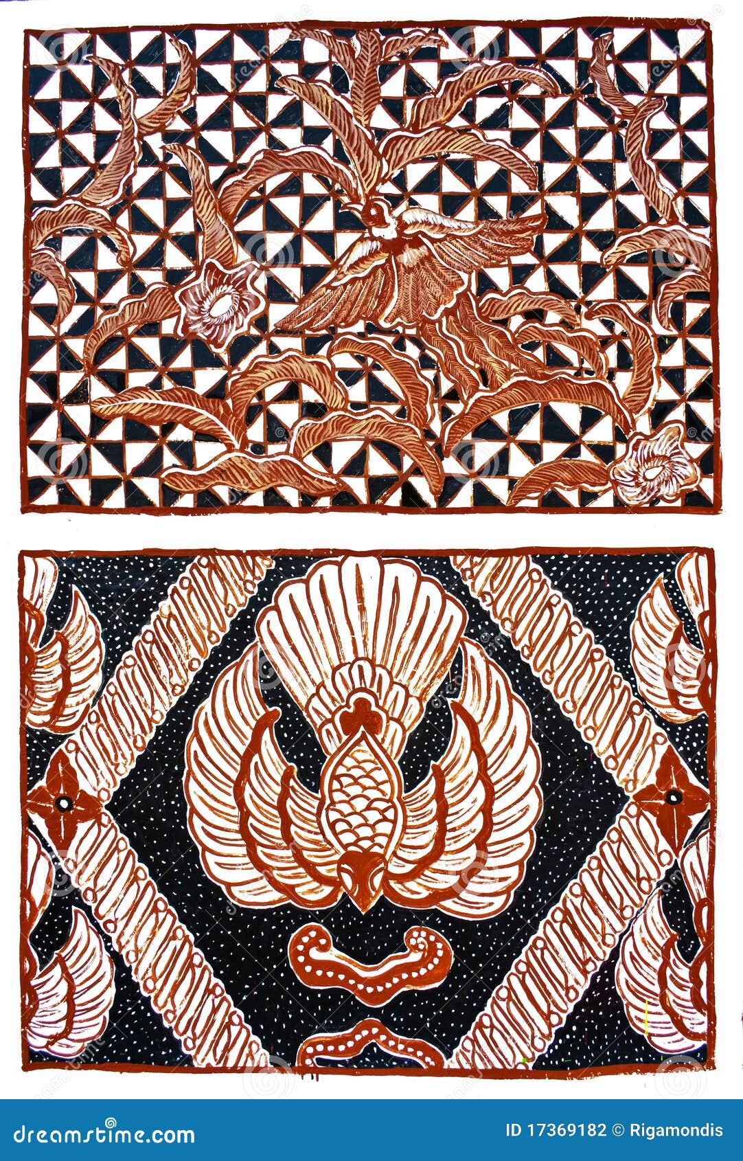 Traditional Indonesian wall pattern with red birds