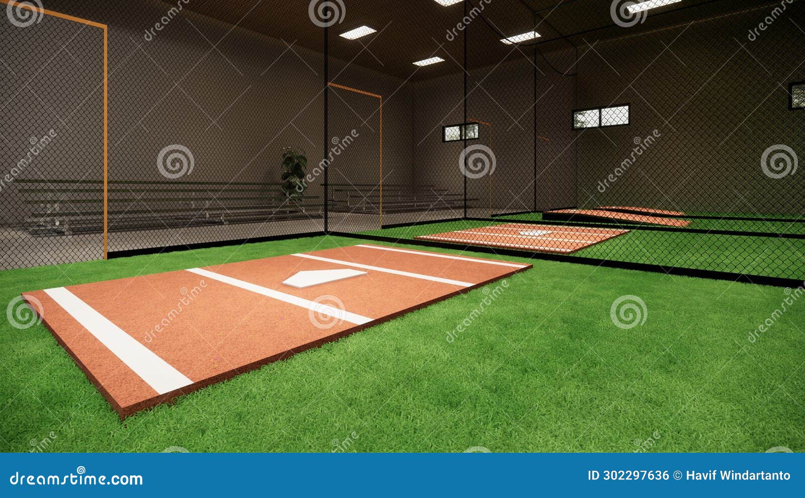 Indoor Baseball and Softball Batting Cages Rendering Stock Illustration