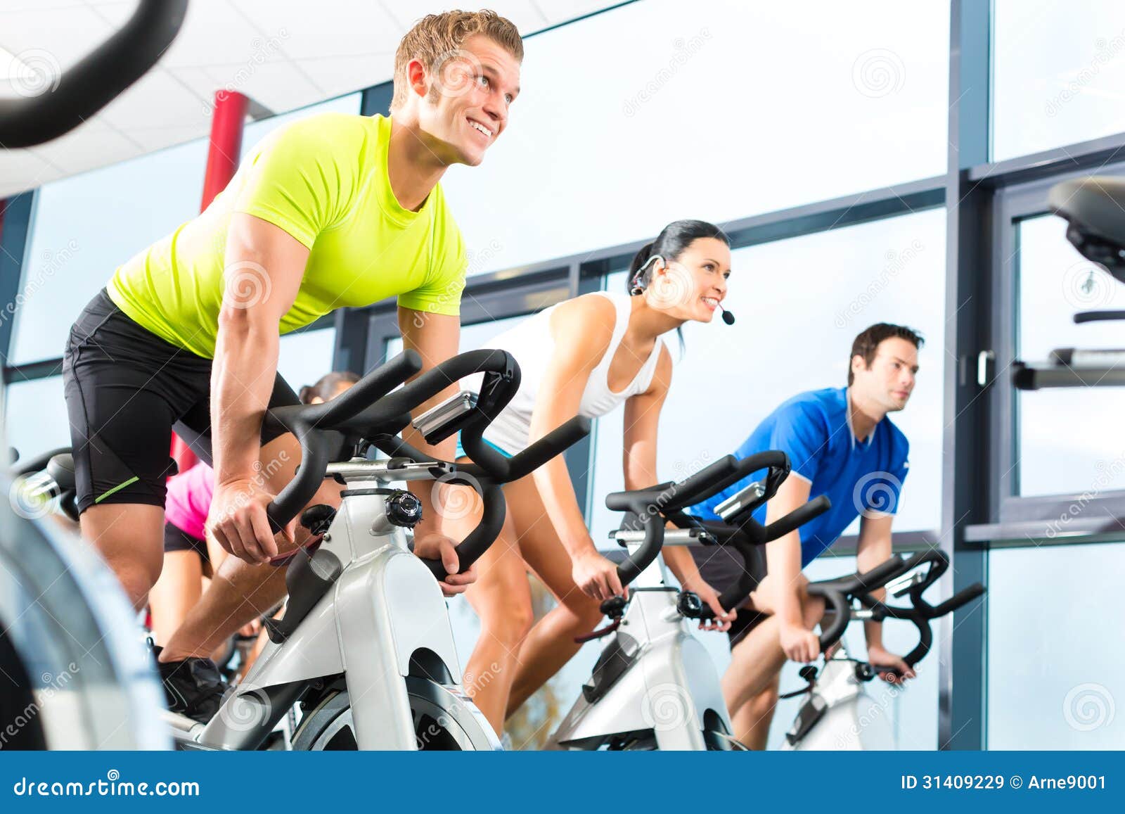 indoor bycicle cycling in gym