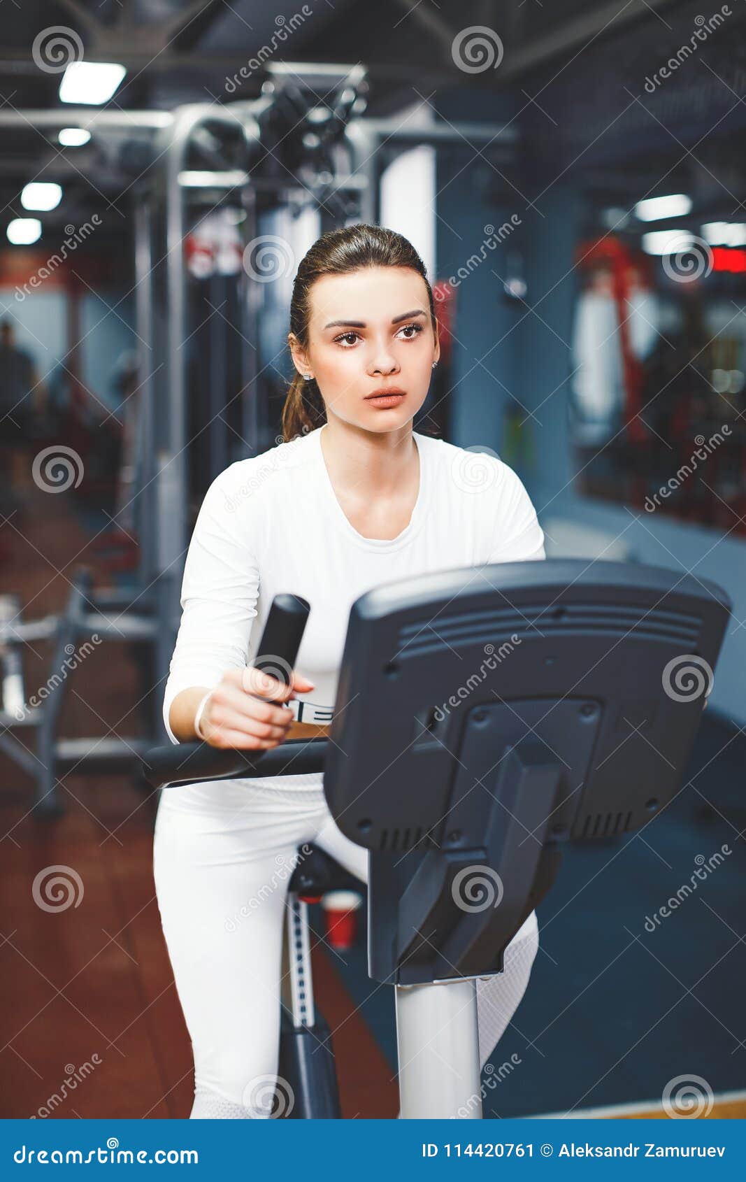 Indoor Cycling Woman Doing Cardio Workout Biking On 