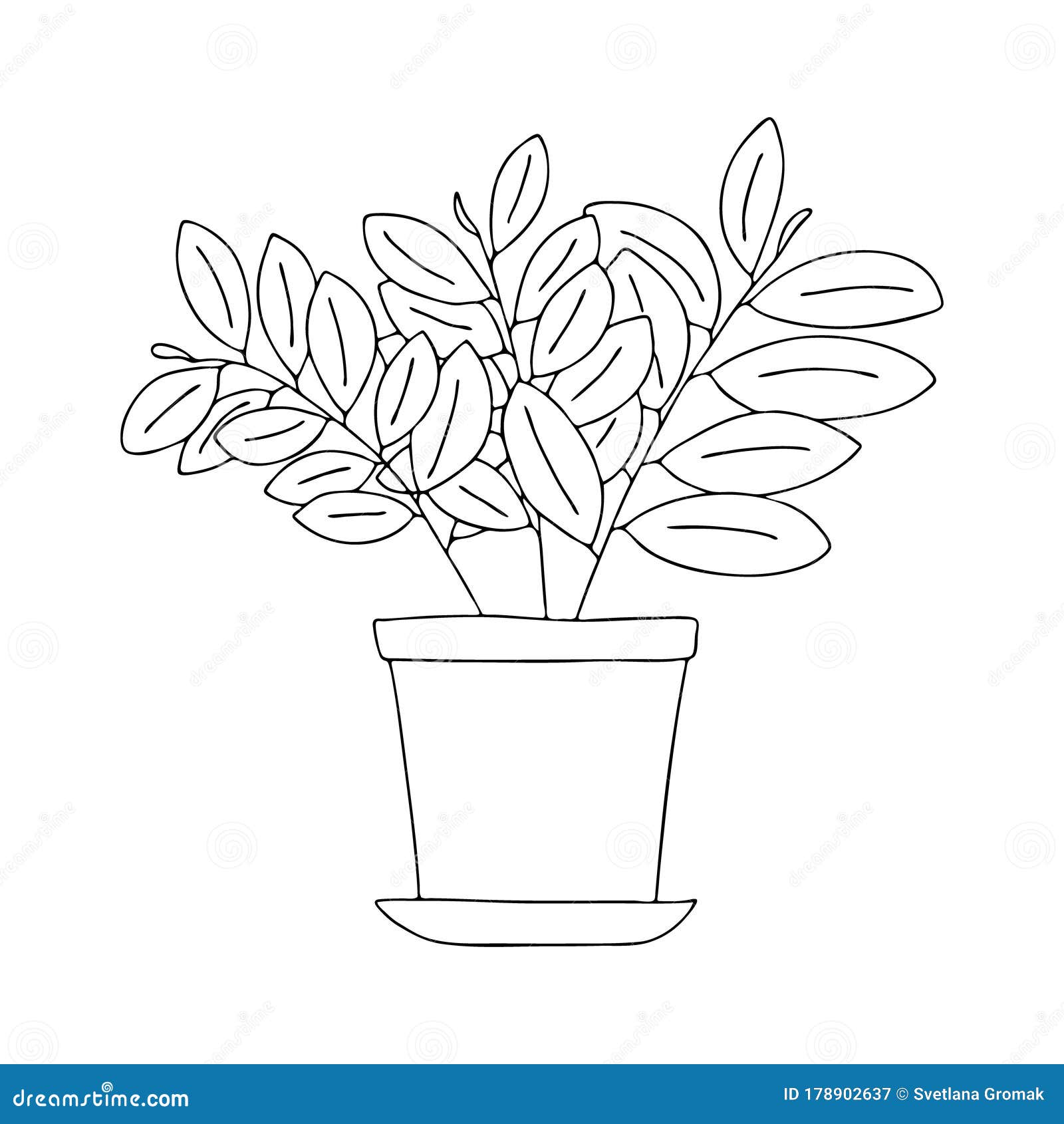 Indoor Flowers in a Pot in the Style of Doodle.Contour Hand Drawing ...