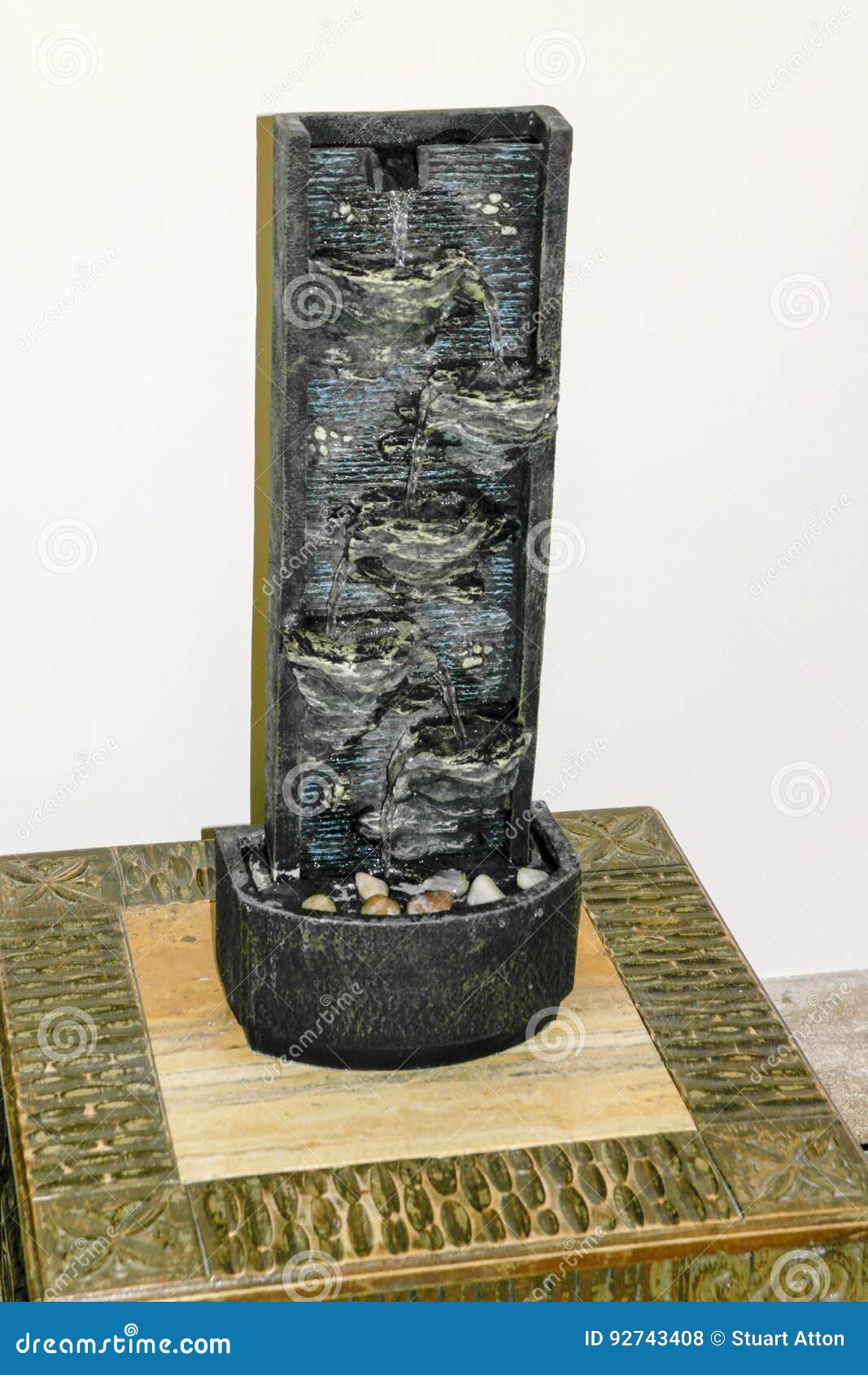 Indoor Fountain Waterfall Ornament Stock Photo Image of moss, liquid