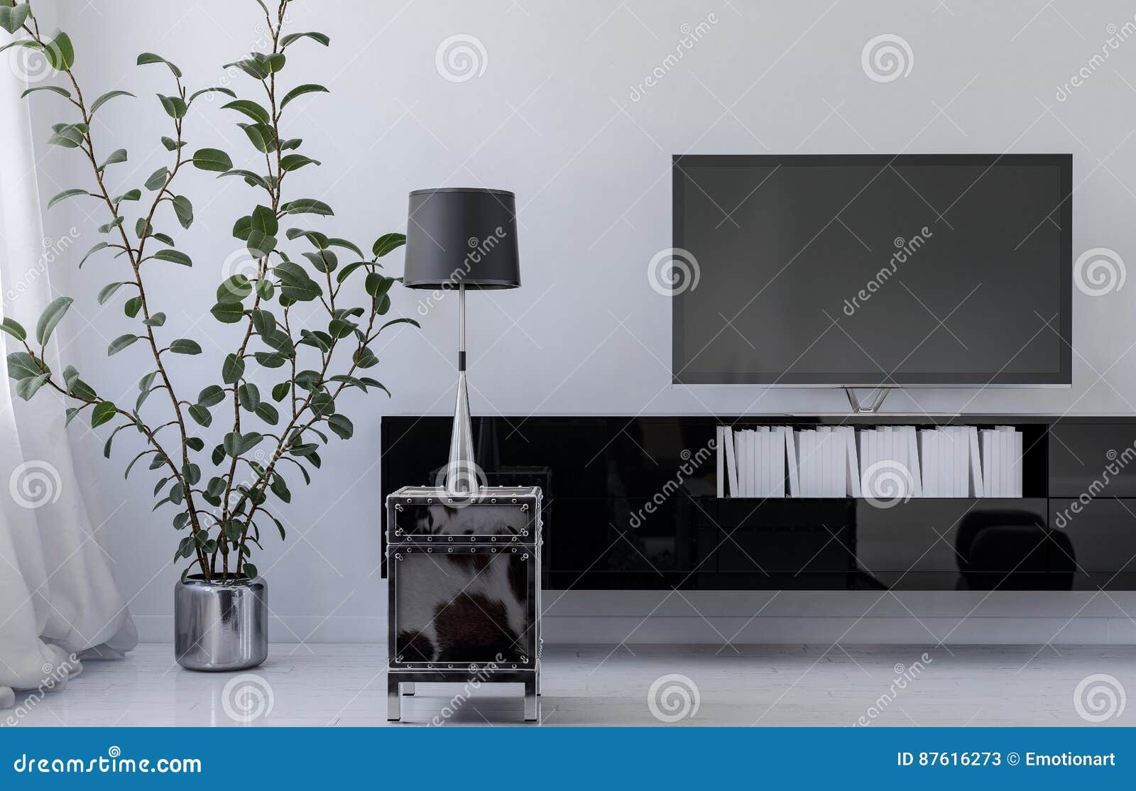 Indoor Plant Near Tv Set In Living Room Stock Illustration Image