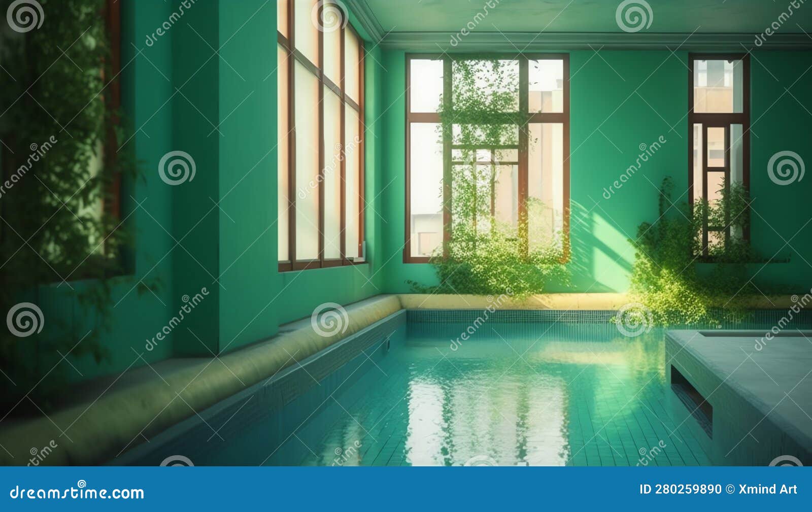 Indoor Swimming Pool with Green Wall Ai Generated Stock Illustration