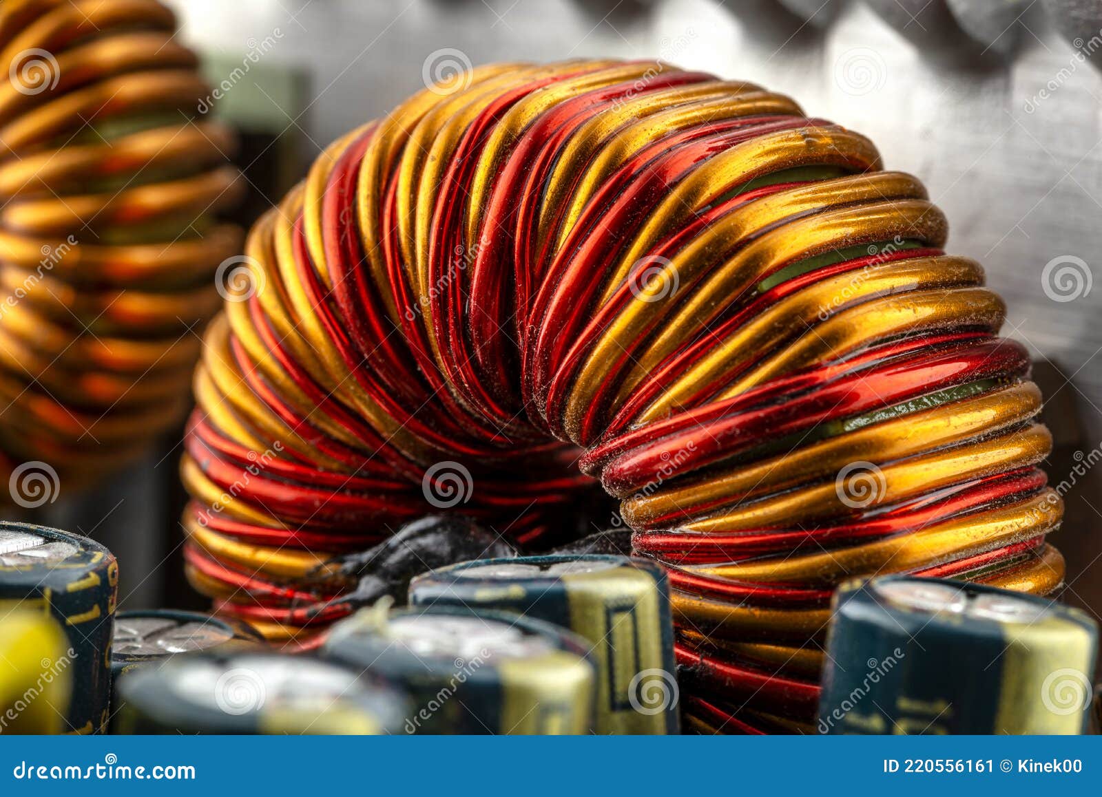 An Inductor, Toroidal Coil on a Ring with Visible Copper Scroll, Wound