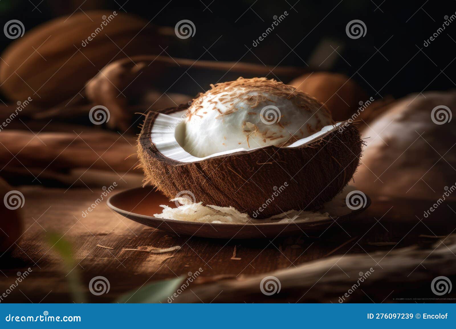 A Scoop of Coconut Ice Cream, Served in a Halved Coconut Shell 