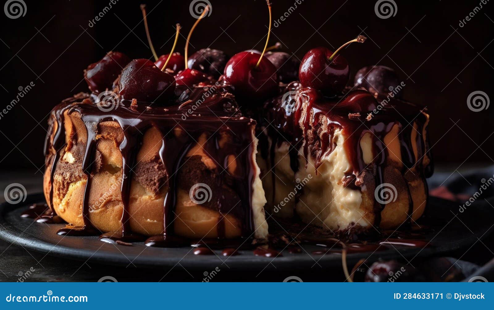 Indulgent Gourmet Dessert Plate with Fresh Fruit and Chocolate Sauce