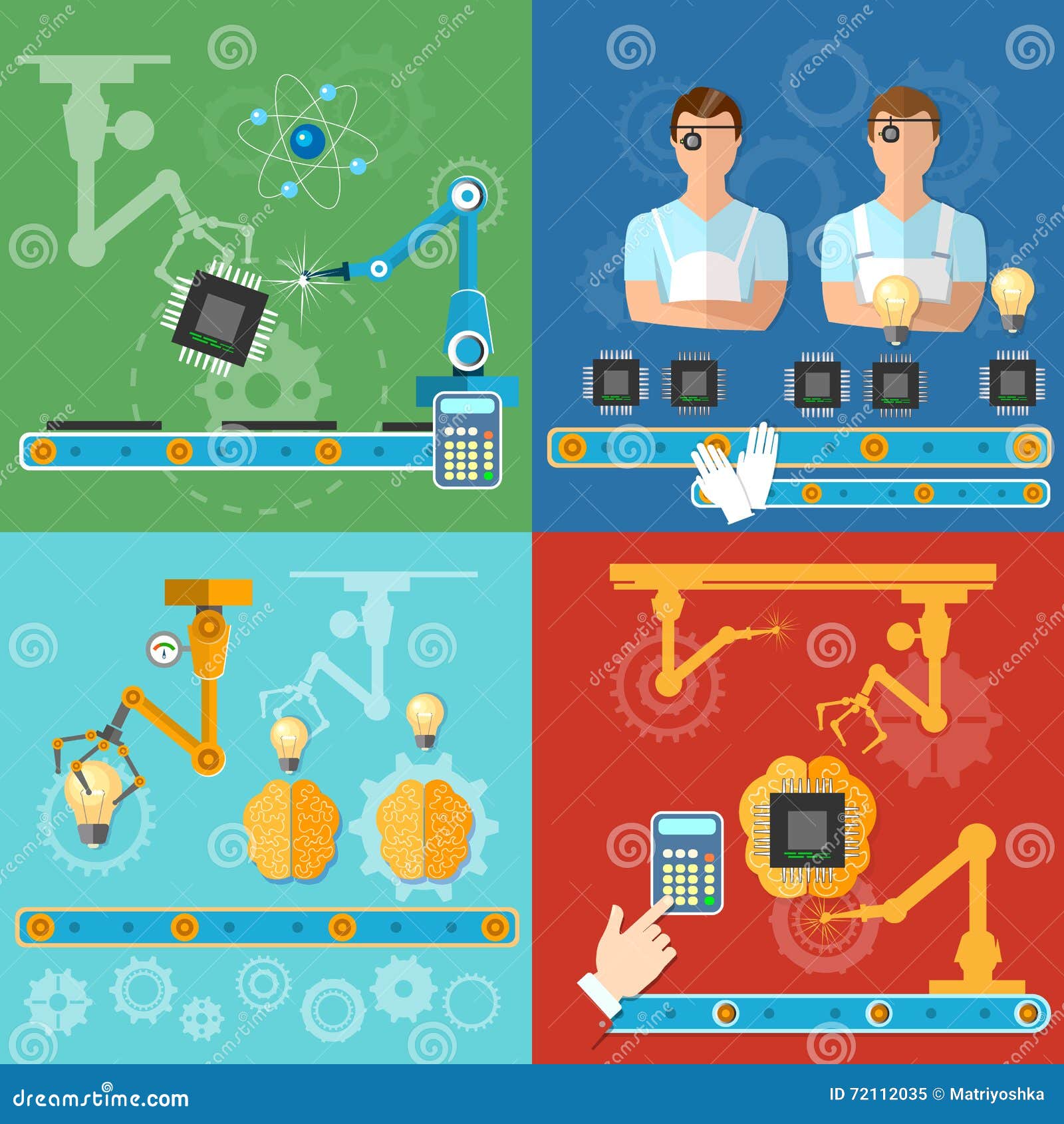 Industrial Automated Modern Technology Assembly Line Process Stock Vector Illustration of