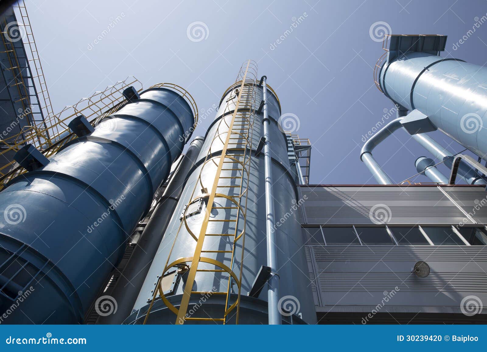 industrial building, the dust collector with clear blue sky background