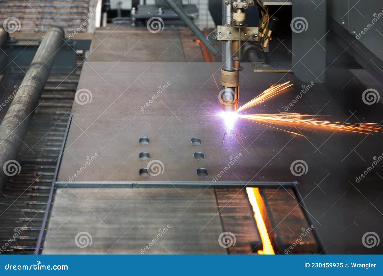 Industrial Cnc Plasma Machine Cutting of Metal Plate Stock Image