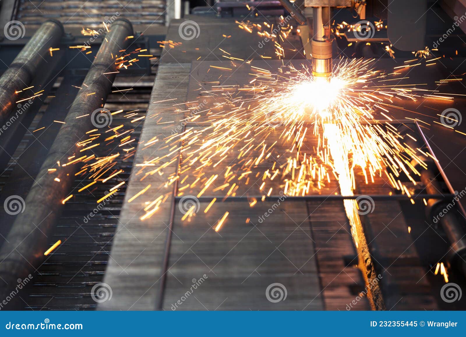 Industrial Cnc Plasma Machine Cutting of Metal Plate Stock Image