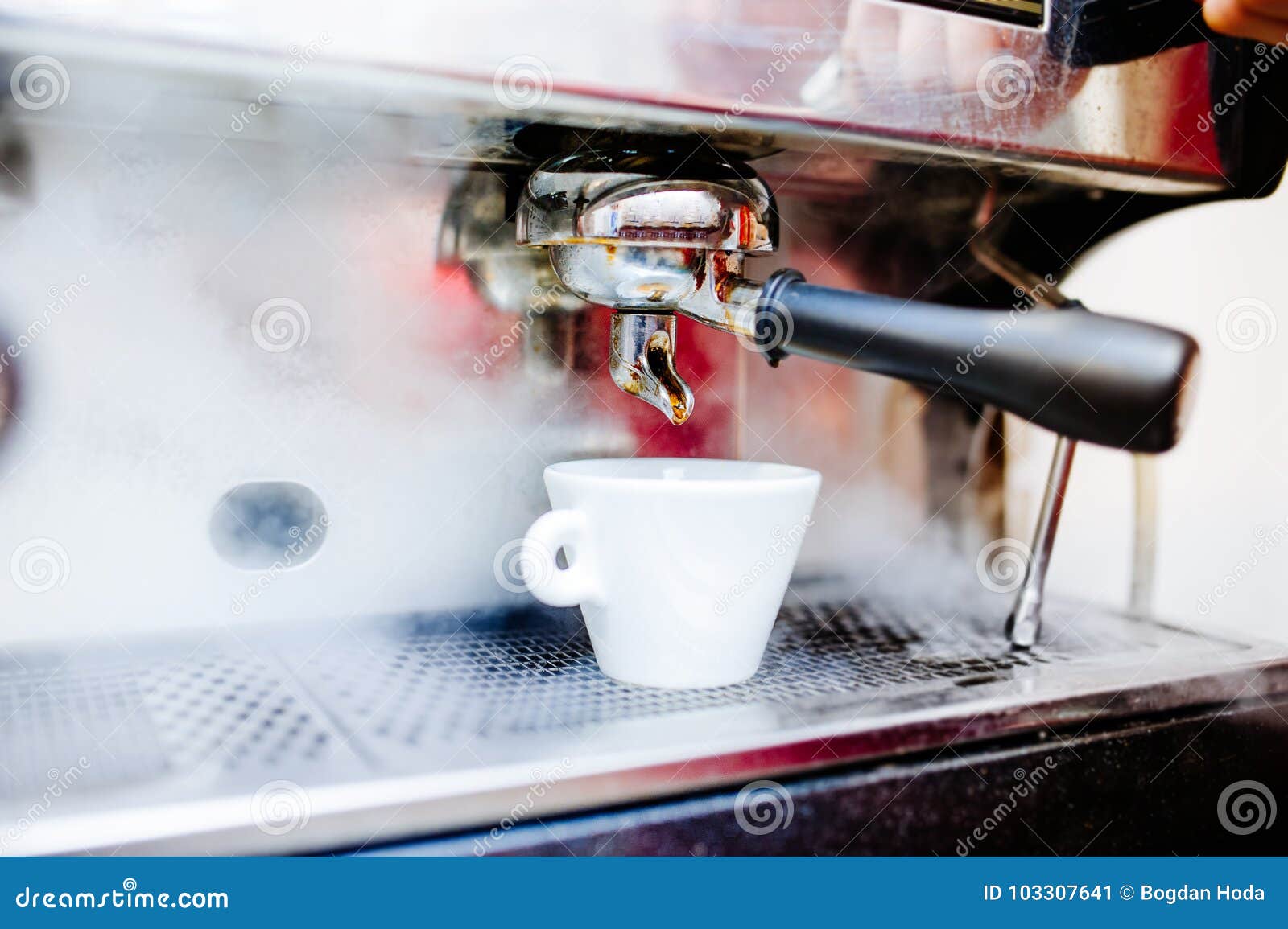 Industrial Coffee Maker Preparing Fresh Espresso at Pub Stock Image