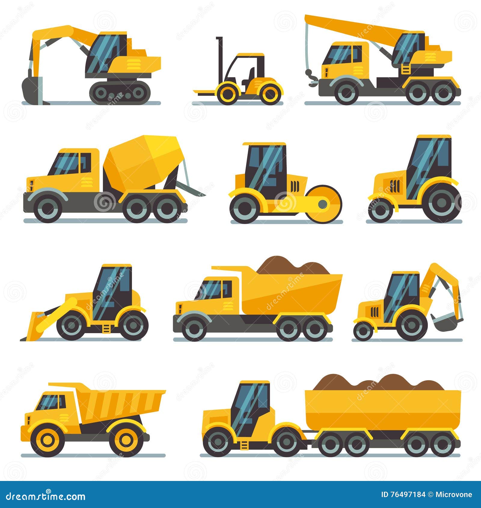 industrial construction equipment and machinery flat  icons