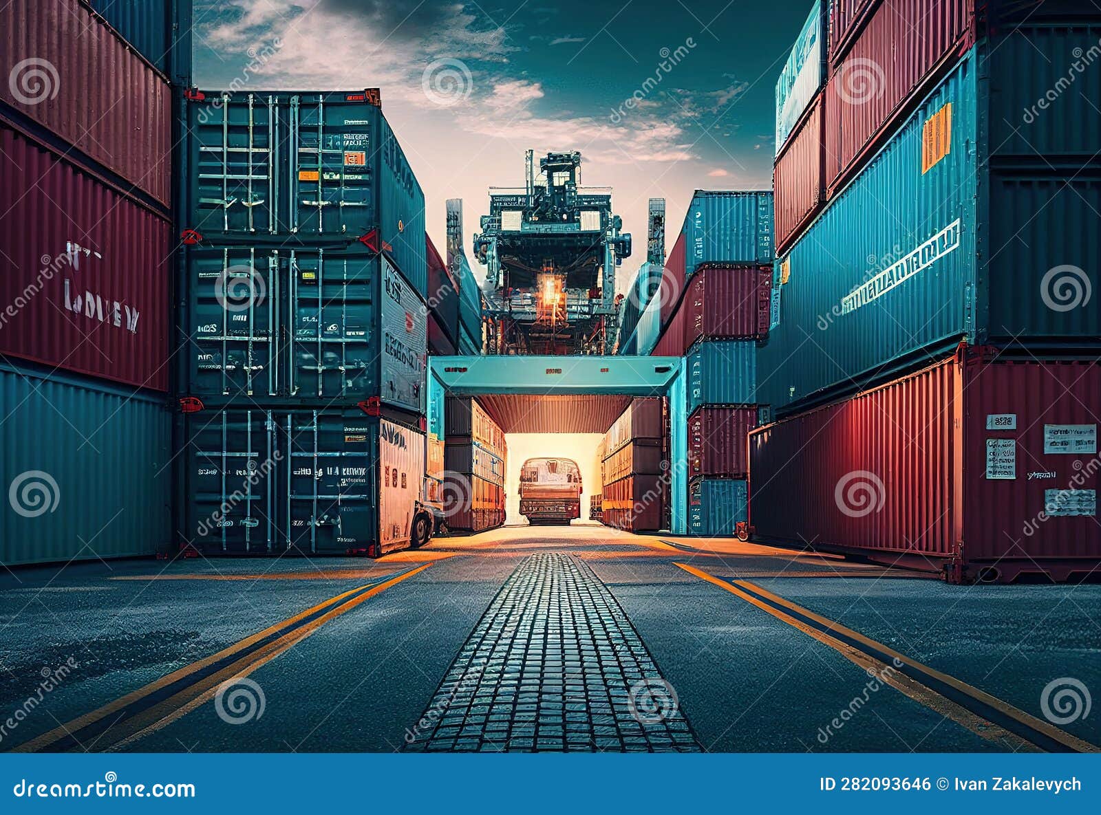 Industrial Container Yard for Logistic Import Export Illustration. Ai