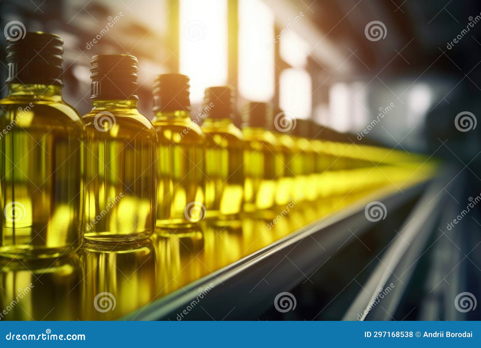 Industrial Conveyor System in Olive Oil Production. Stock Illustration