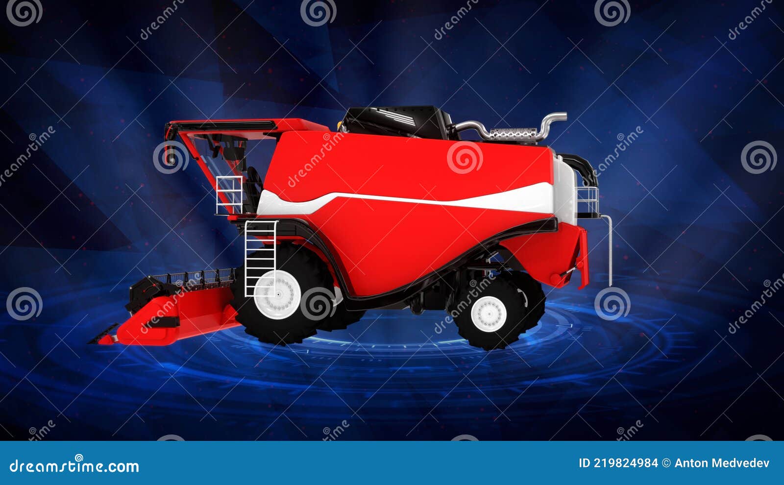 Harvester on Dark Background, Industrial 3D Illustration Stock Photo