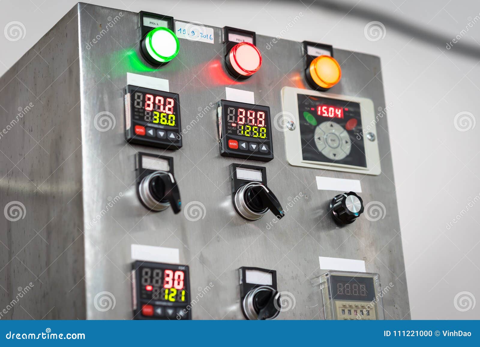 Industrial, Electric Switch Panel with Buttons in Different Colours