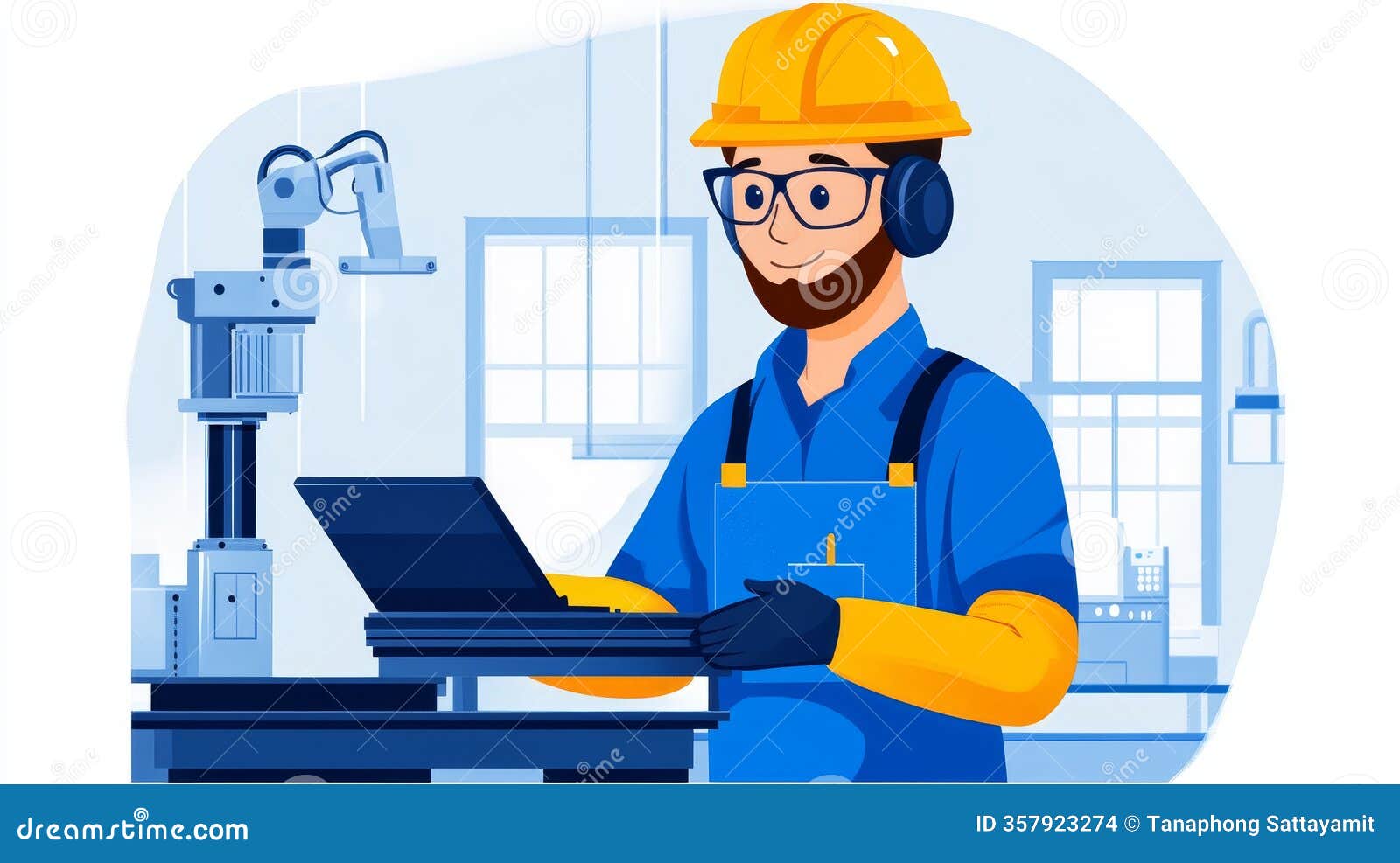 Industrial Engineer Using Laptop a Cartoon Illustration of an Engineer in a  Factory Setting Using a Laptop Computer Near an Stock Illustration -  Illustration of maintenance, industrial: 357923274, image size:1600x987