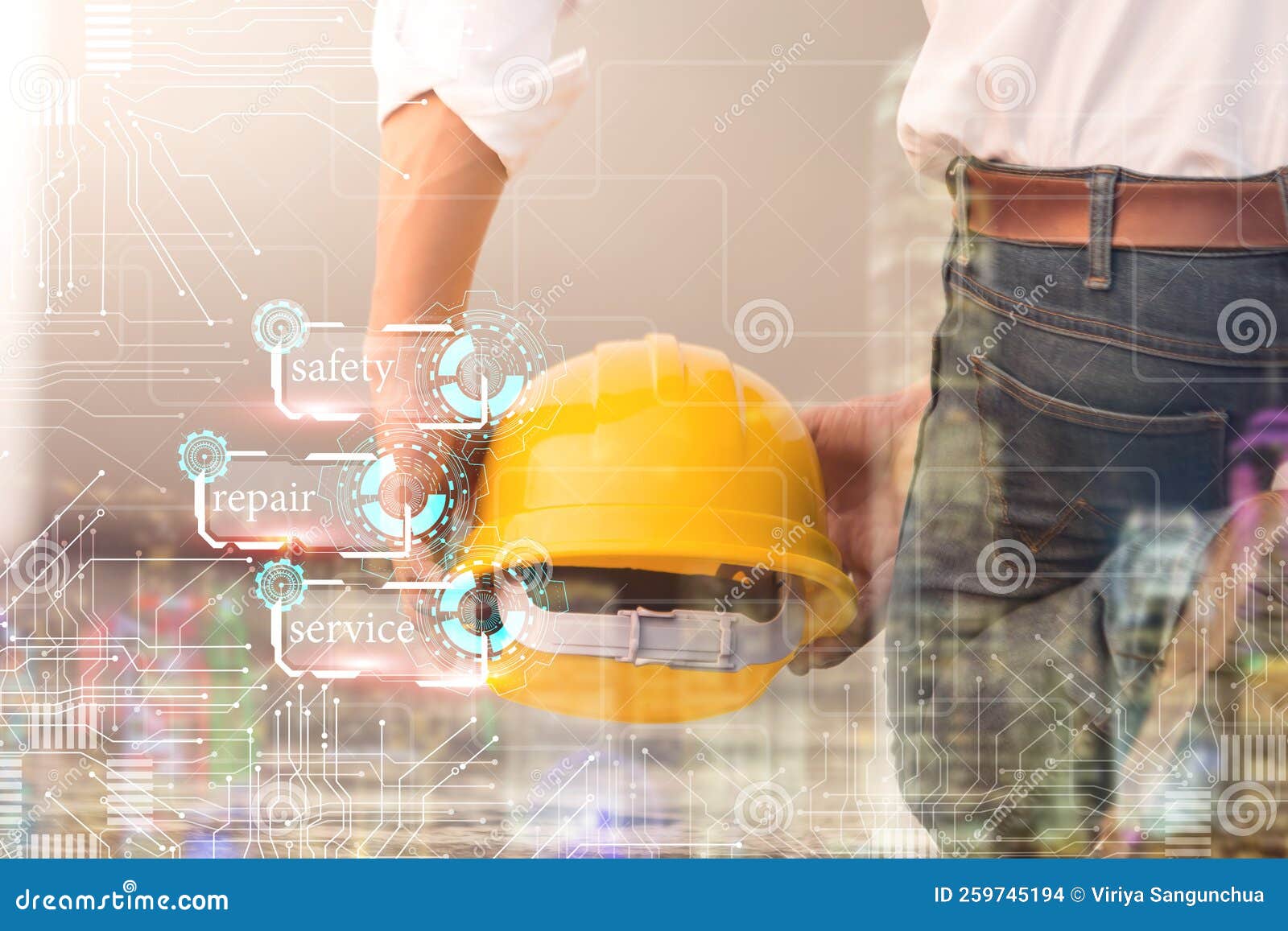 Industrial Engineers with Helmets Blueprints are Reviewing and