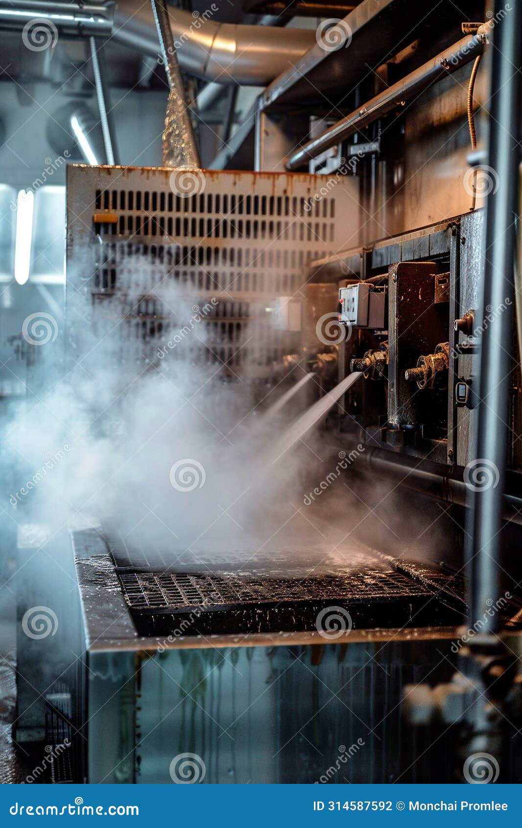 industrial equipment in action, using heat and steam to sterilize tools, effectively eliminating germs with thorough washing