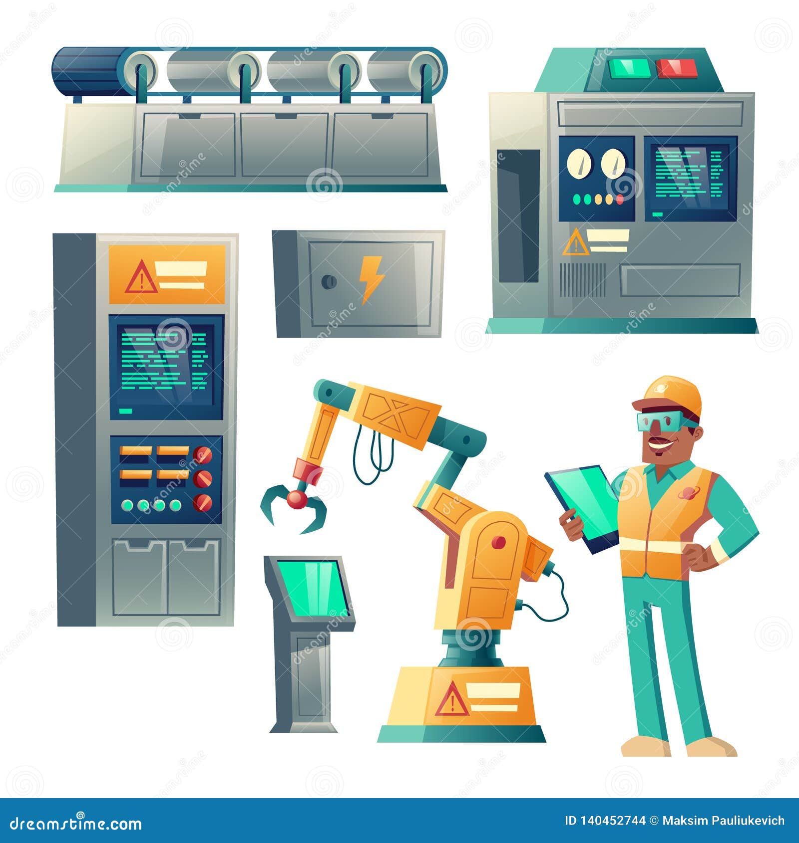 Industrial Equipment and Factory Worker Vector Stock Vector - Illustration of cartoon, production: 140452744 Industrial Equipment and Factory Worker Vector Stock Vector - Illustration of cartoon, production: 140452744