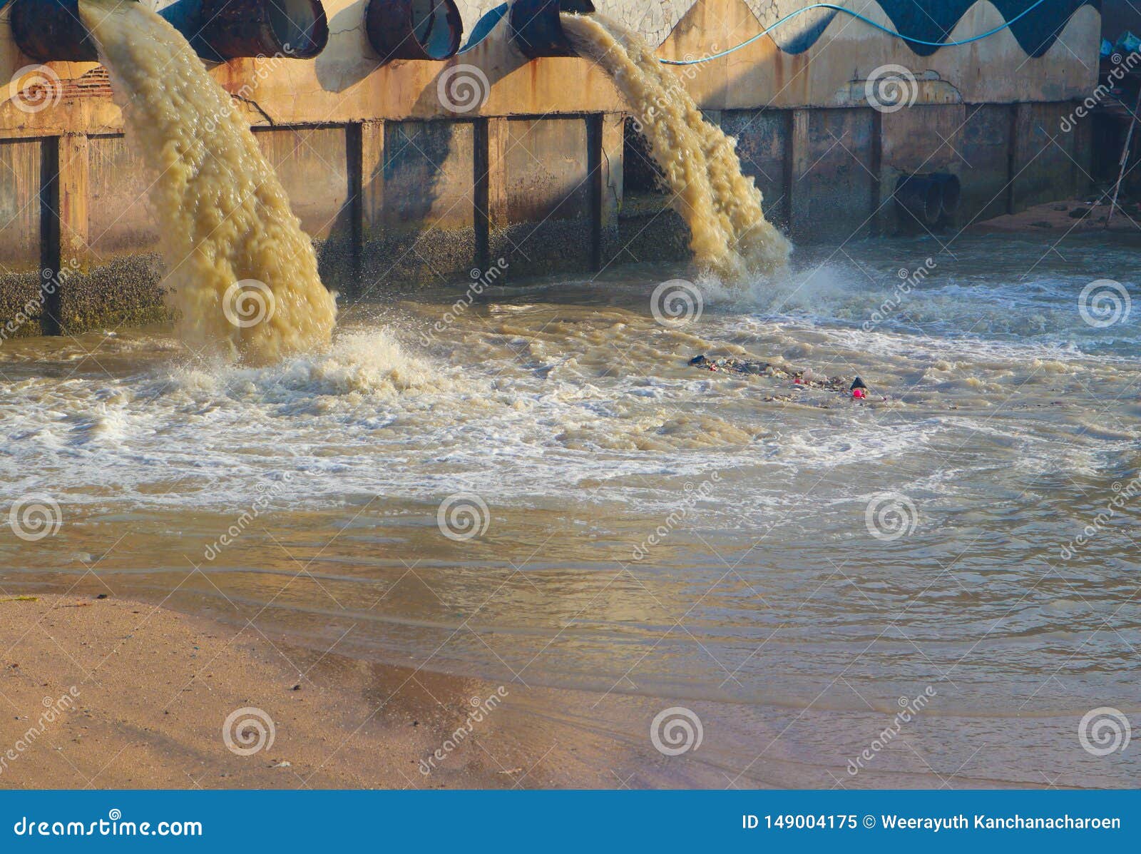 Discharge of Dirty Waste Water into the Sea, Water Gushing Out of