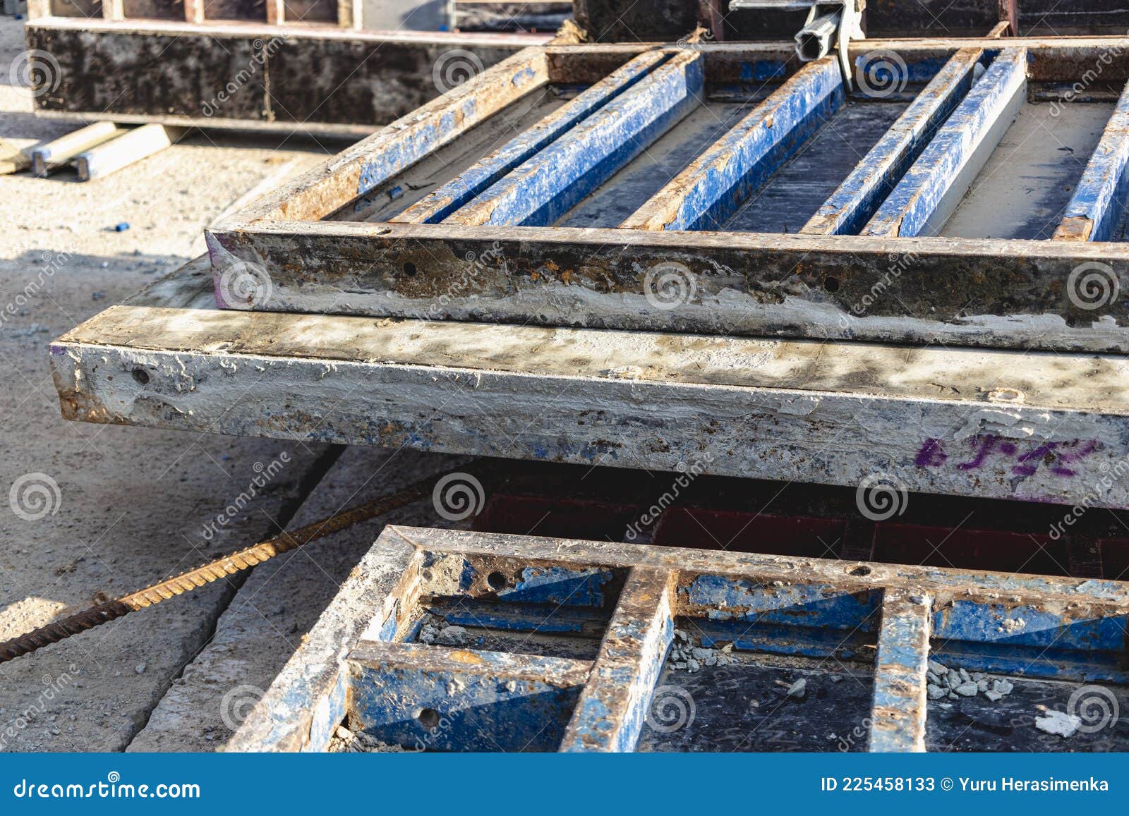Industrial Formwork for Concrete Foundations. Construction Site. Construction Equipment Stock