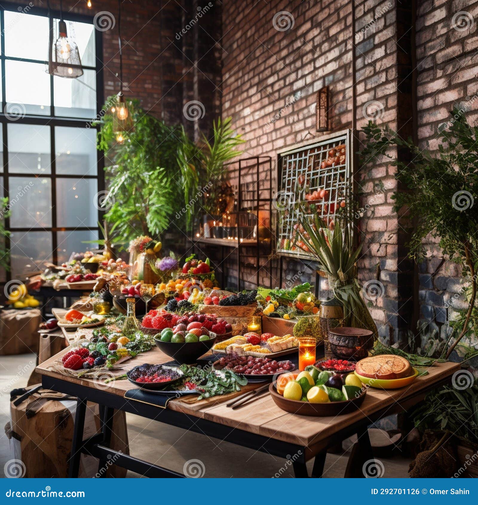 Industrial GardenInspired Dining Setup with Urban and Natural Elements Stock Photo Image of