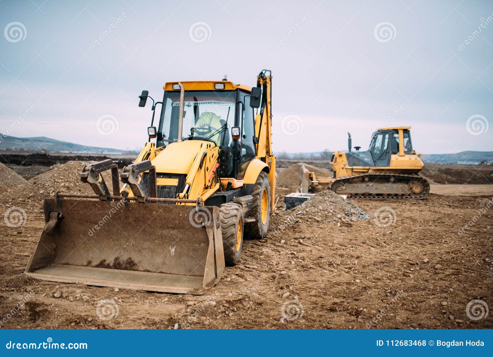 Industrial Backhoe Excavator Loader and Bulldozer Machinery on
