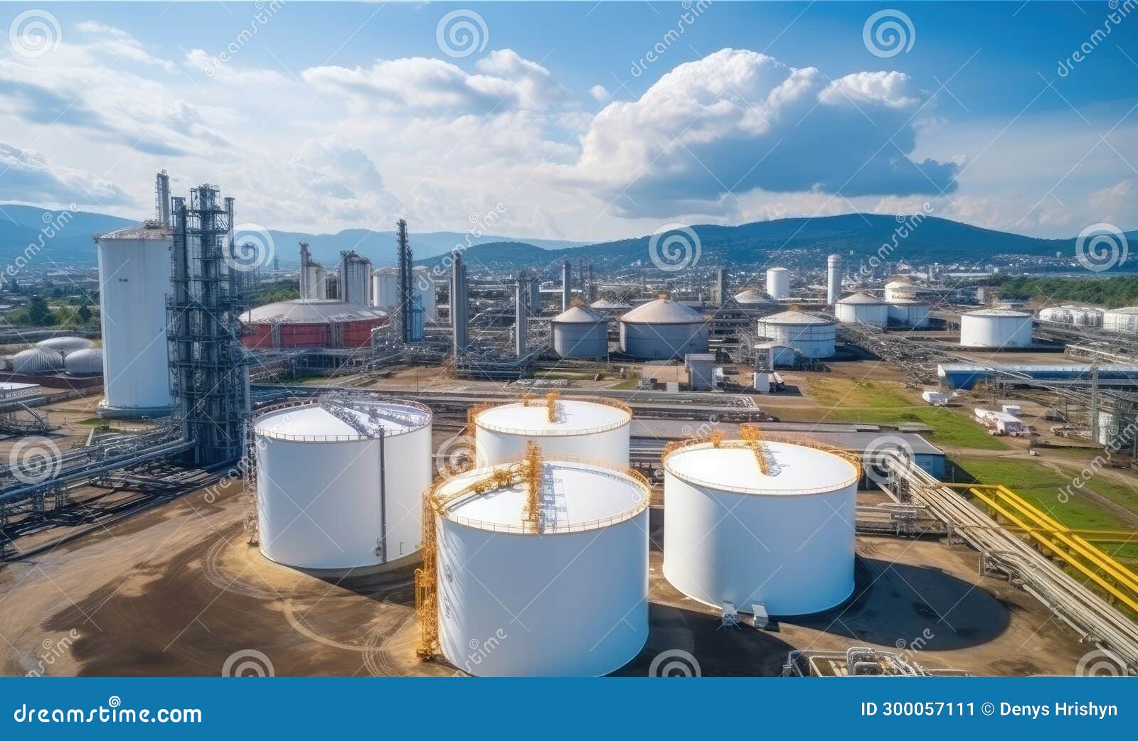 An Industrial Landscape with Towering Structures and Vast Storage