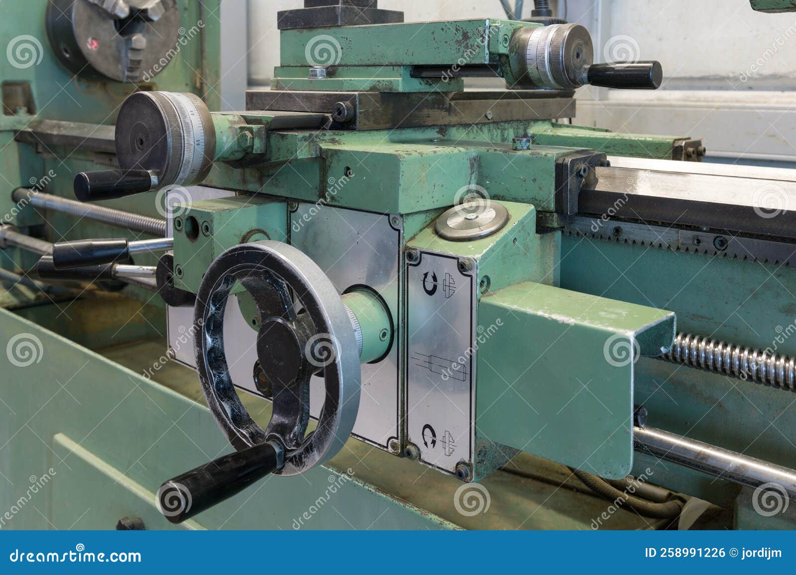 Industrial Lathe for Iron and Metal Engineering Cylinders Stock Photo