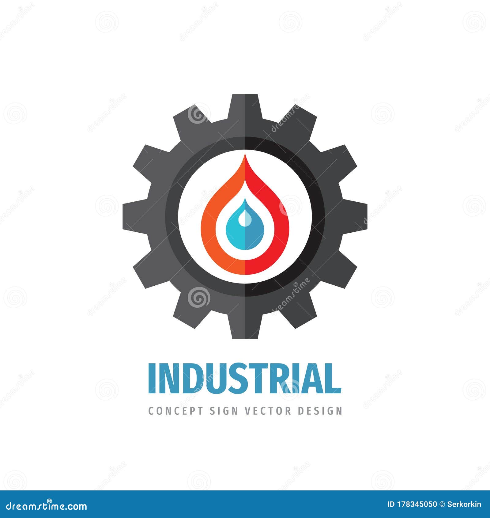 Industrial Logo Template Design. Gear Icon. Water Drop & Fire Flame ... Industrial Company Logo