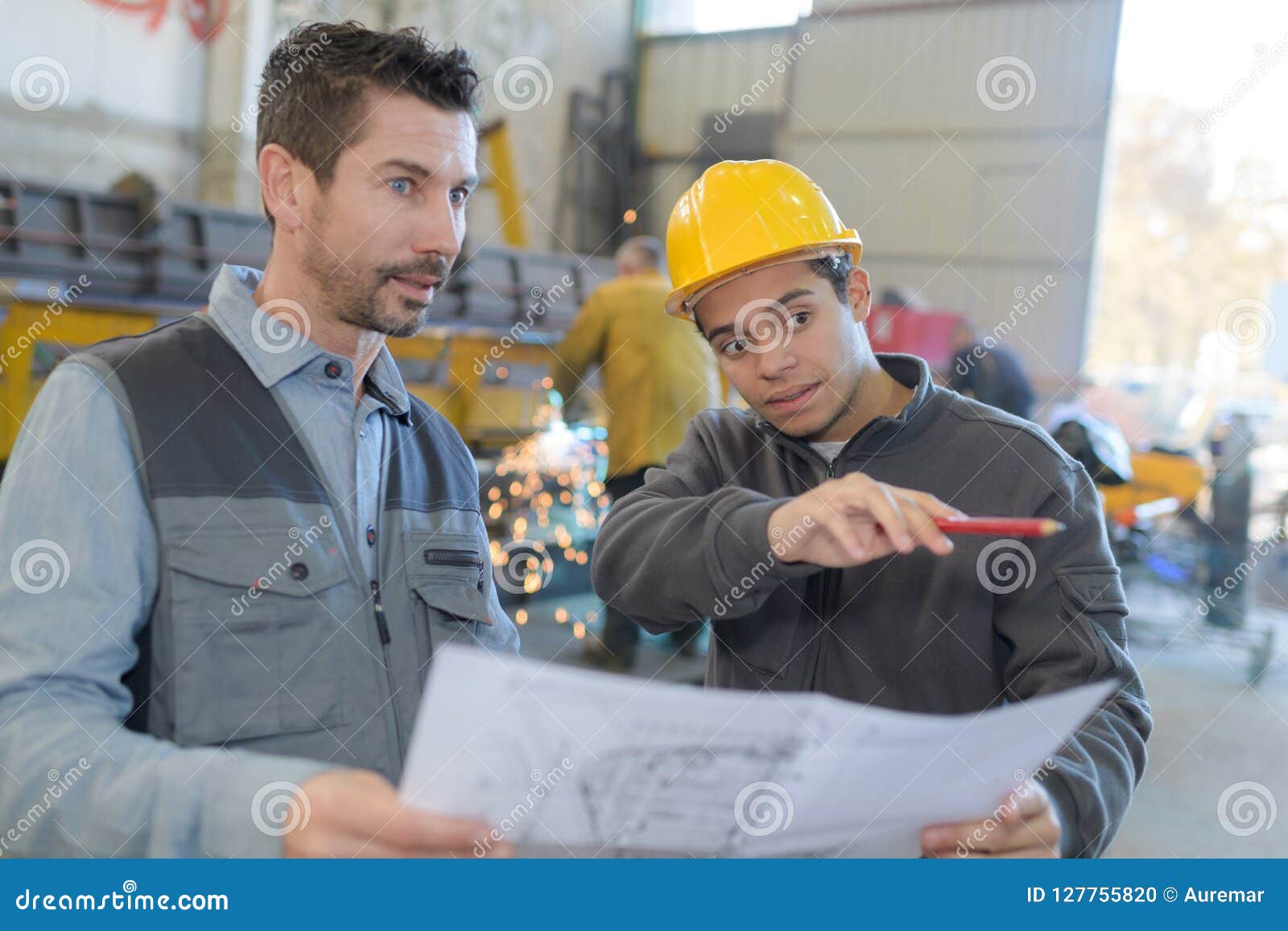 Industrial Manager And Worker Showing Machine Stock Photo Image of
