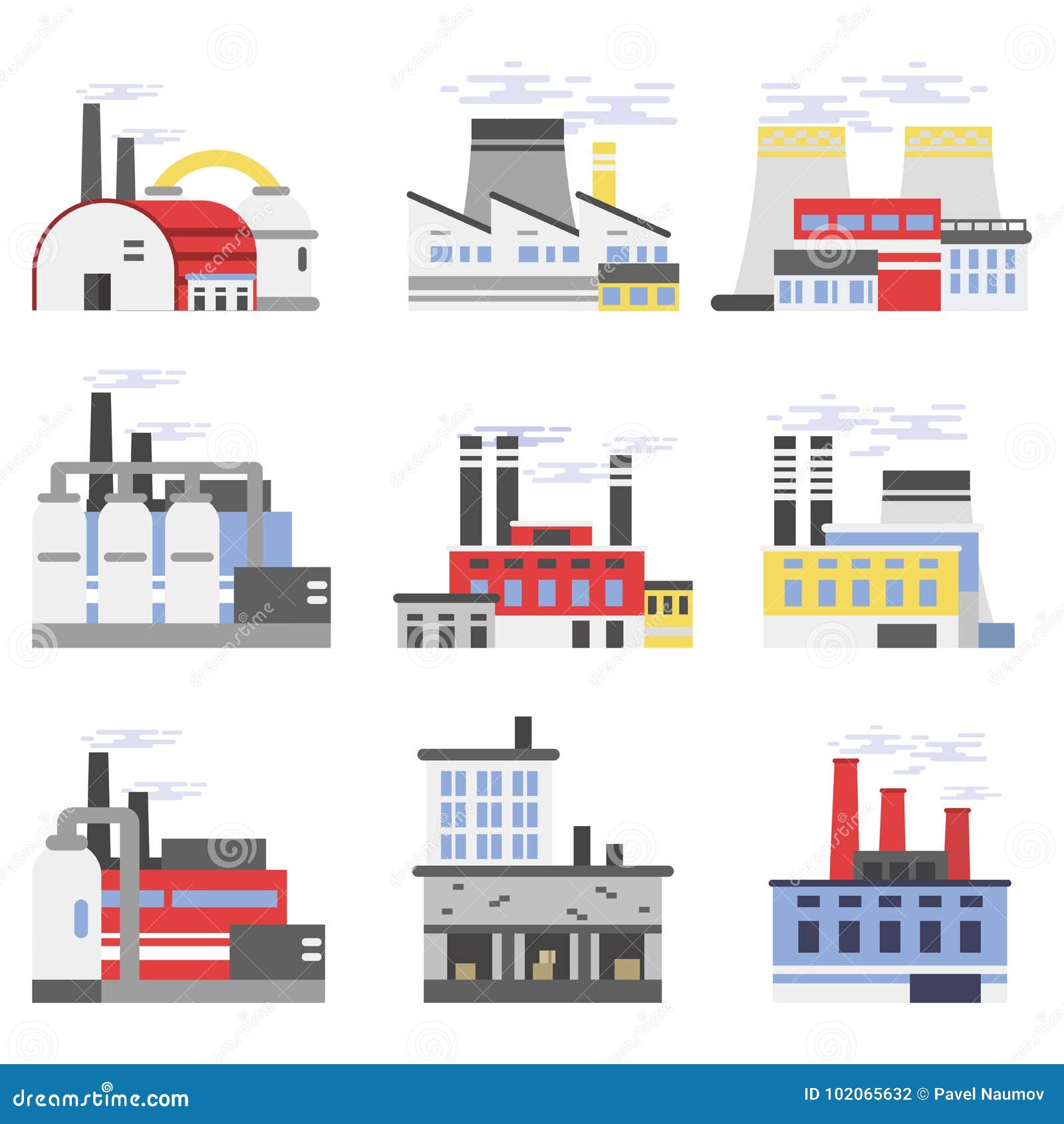 industrial manufactory buildings set, power and chemical plant, factory  s