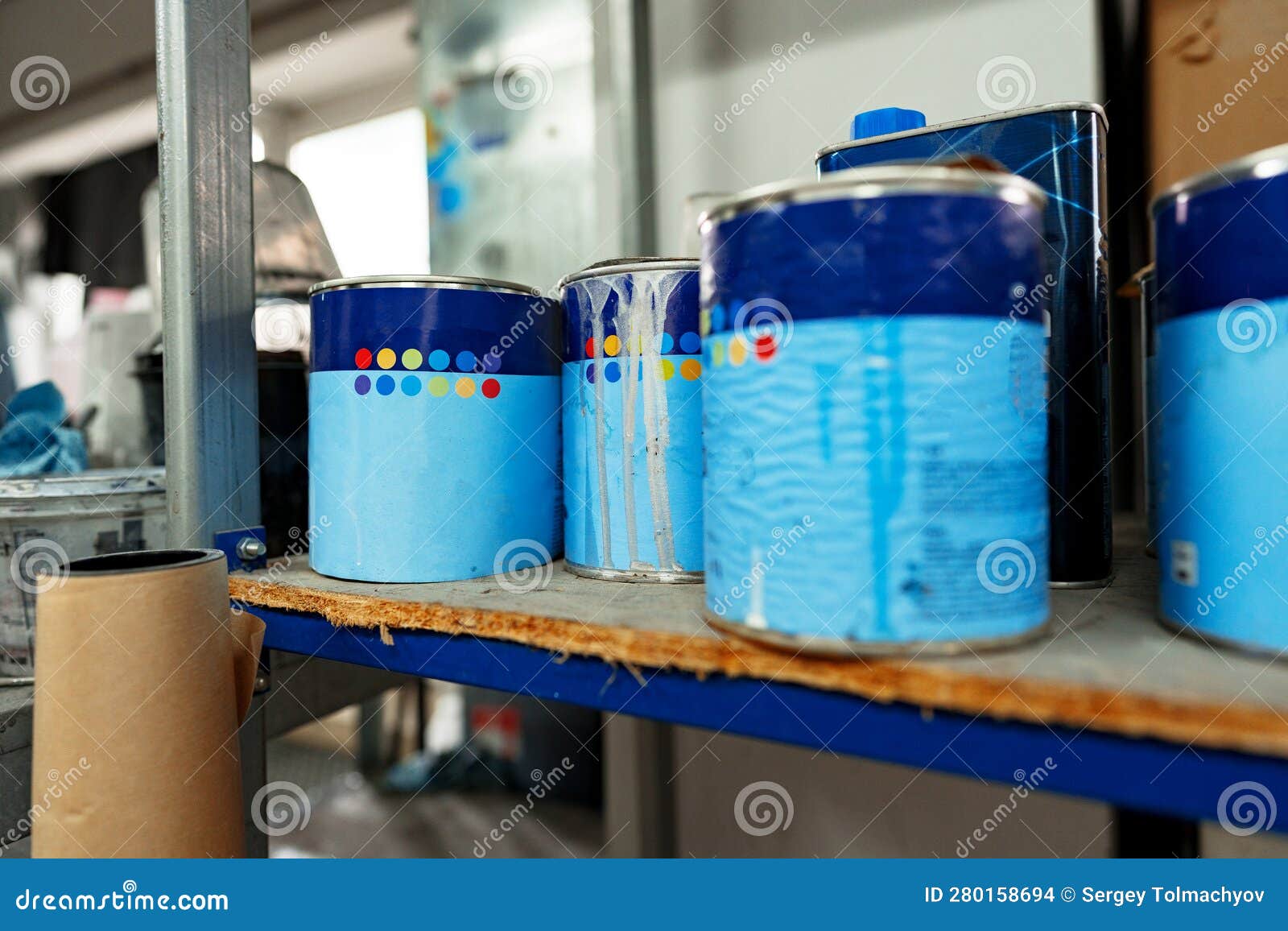 Industrial Metal Cans with Paint and Technical Liquid in Storeroom Stock Photo Image of paint