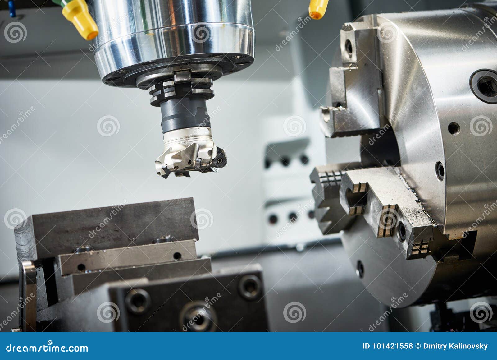 Industrial Metalworking Cutting Process By Milling Cutter Stock Photo