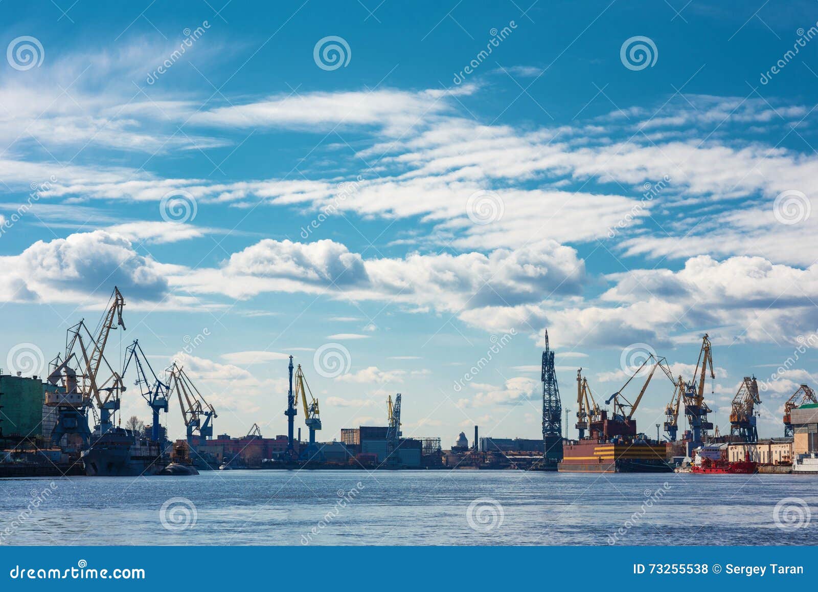 Industrial Panorama with Cranes and Docks. Neva River, St.Petersburg
