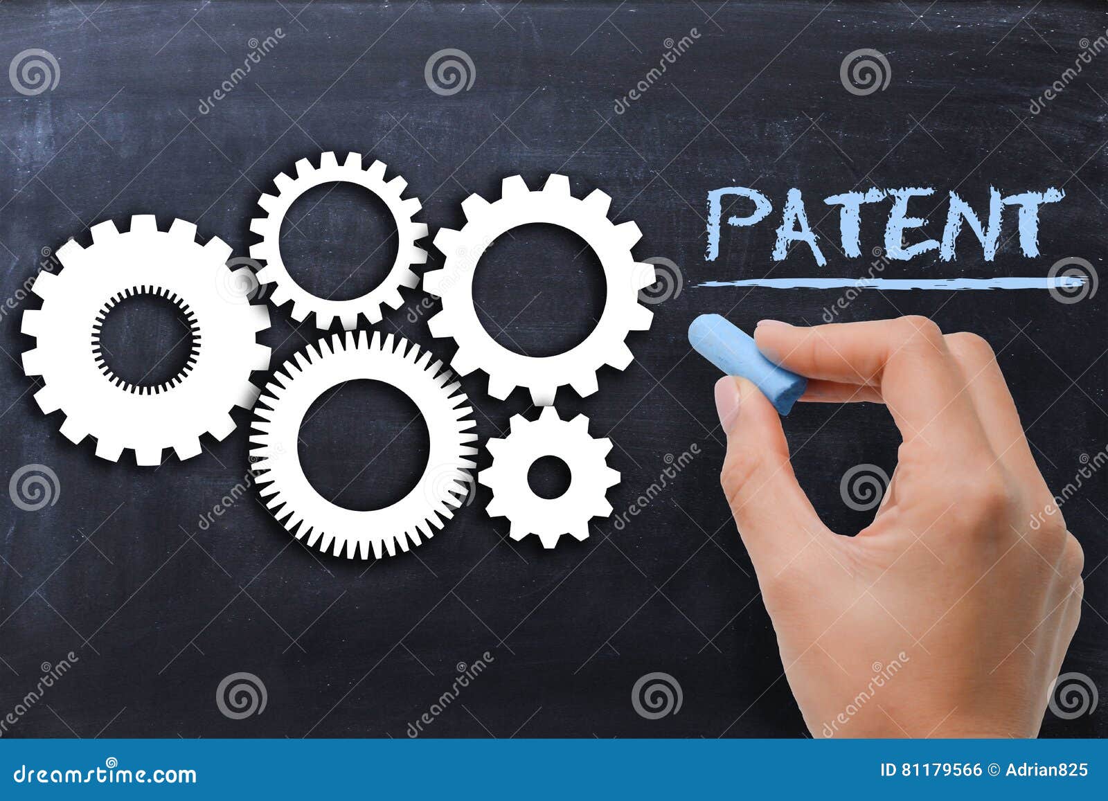 industrial patent protection concept with gears on blackboard