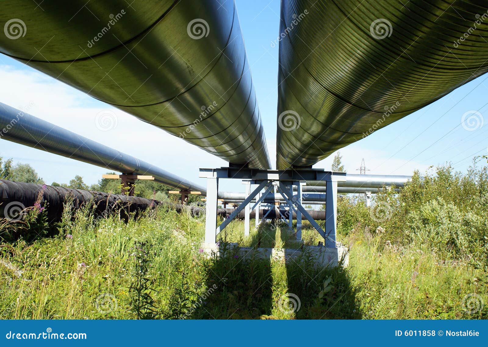 Industrial Pipelines and Electric Power Lines Stock Photo Image of