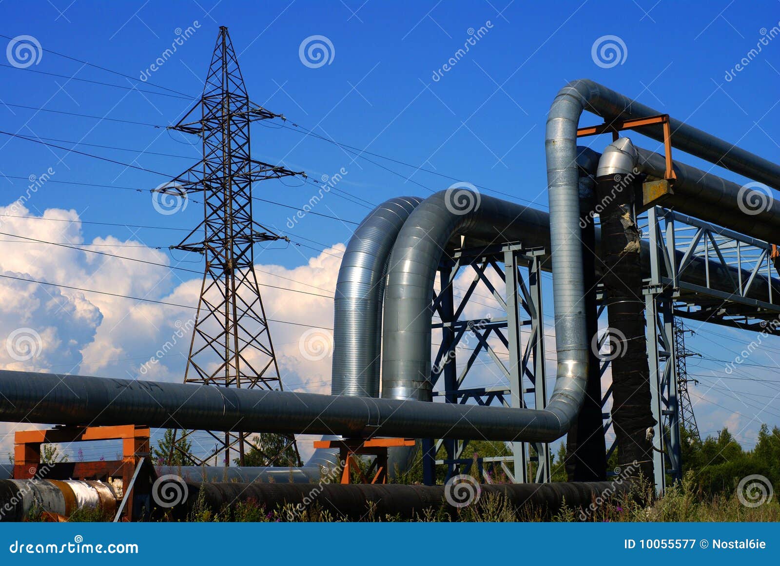 Industrial Pipelines and Electrical Cables Stock Image Image of