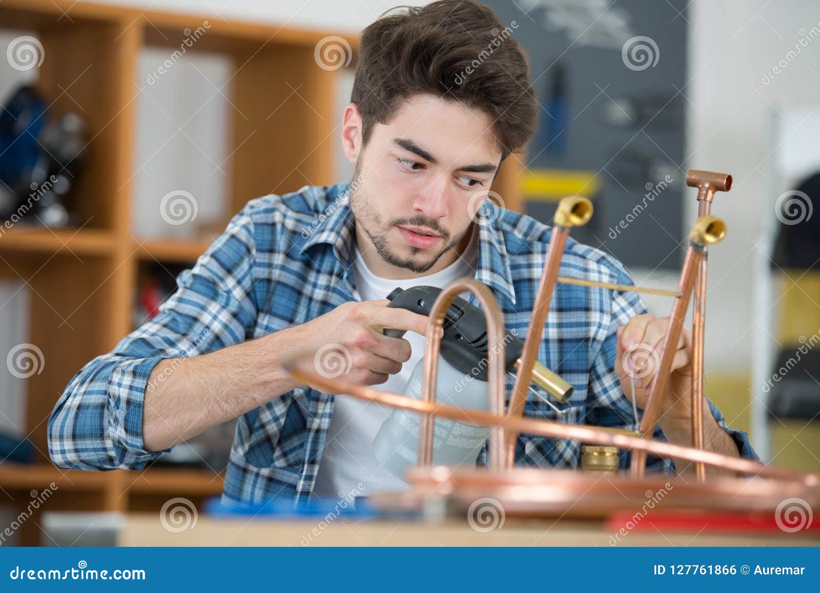 Industrial Plumber Using Blowtorch Stock Photo Image of central