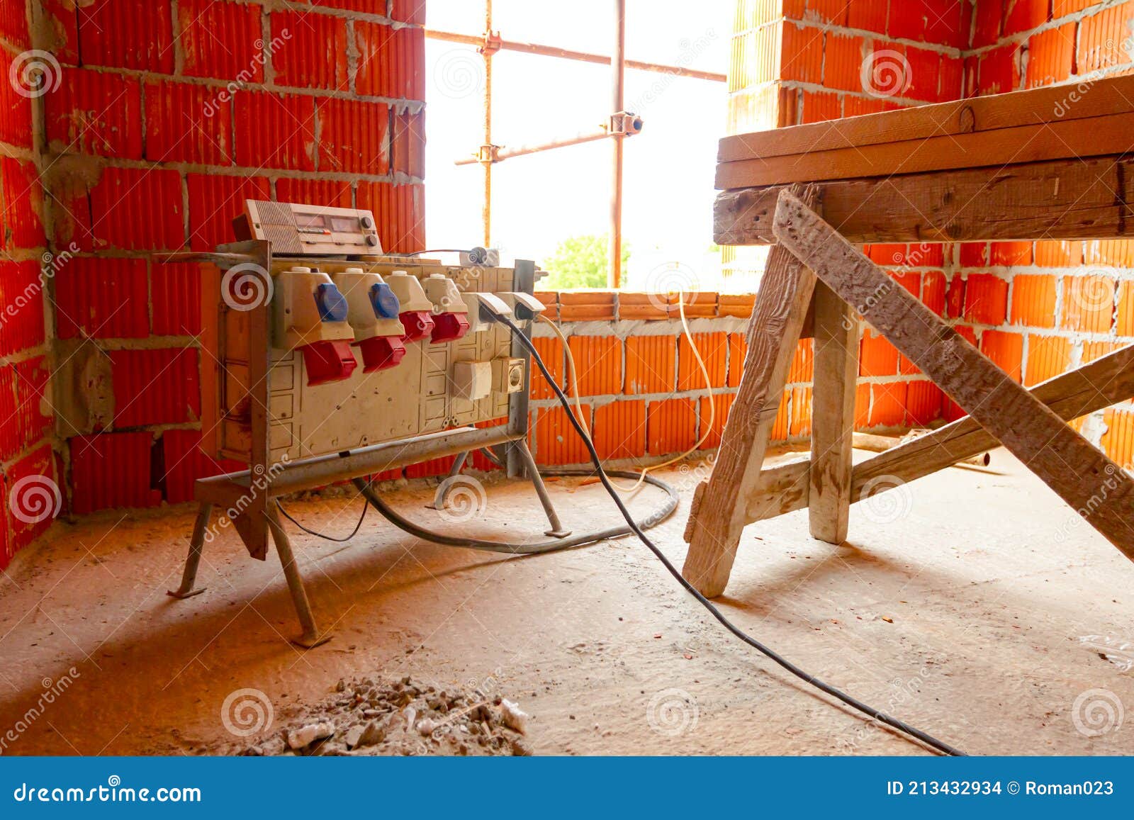 Industrial Power Outlets, Electric Plug in, at Construction Site Stock