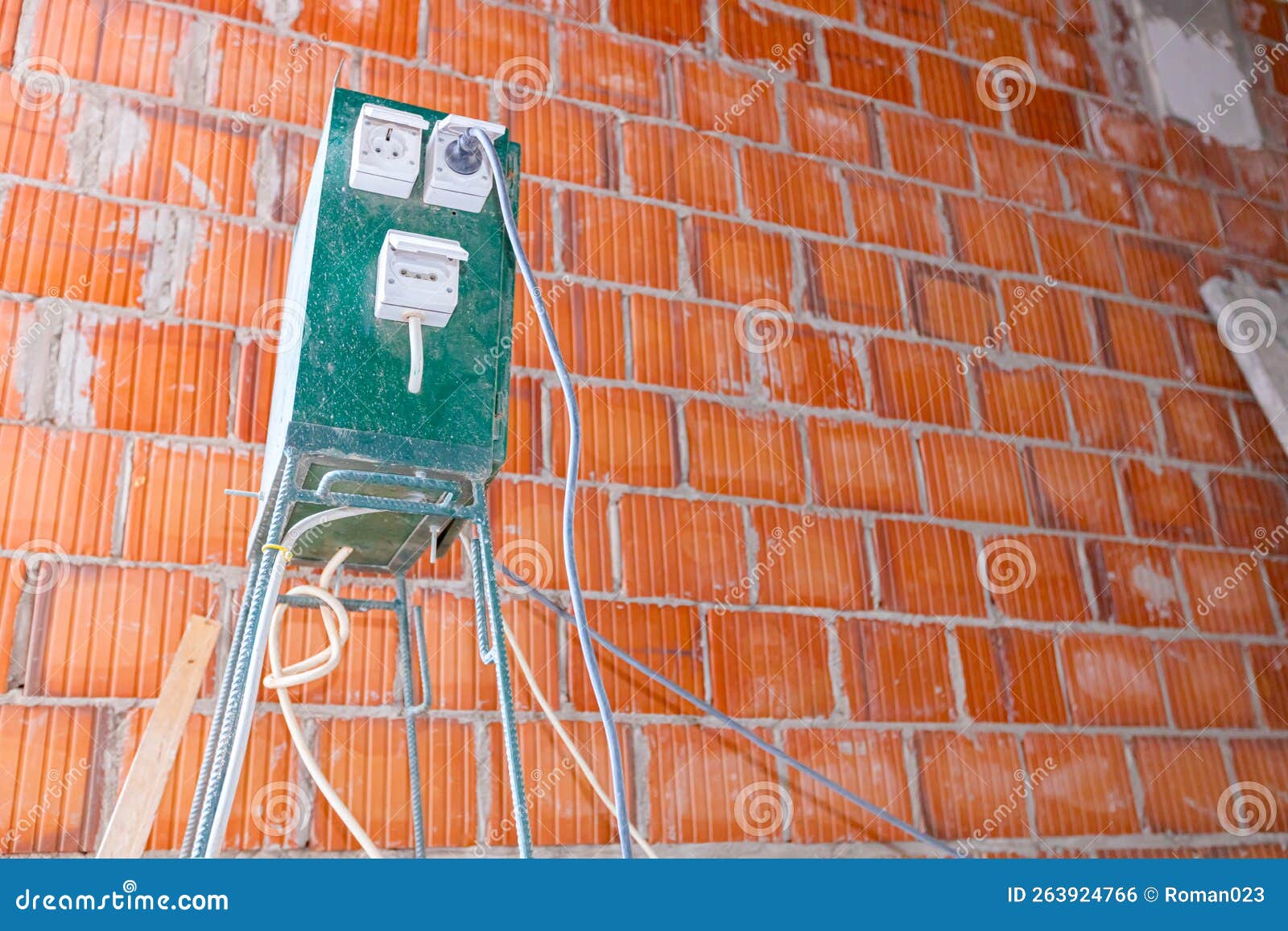 Industrial Power Outlets, Electric Plugs at the Construction Site Stock