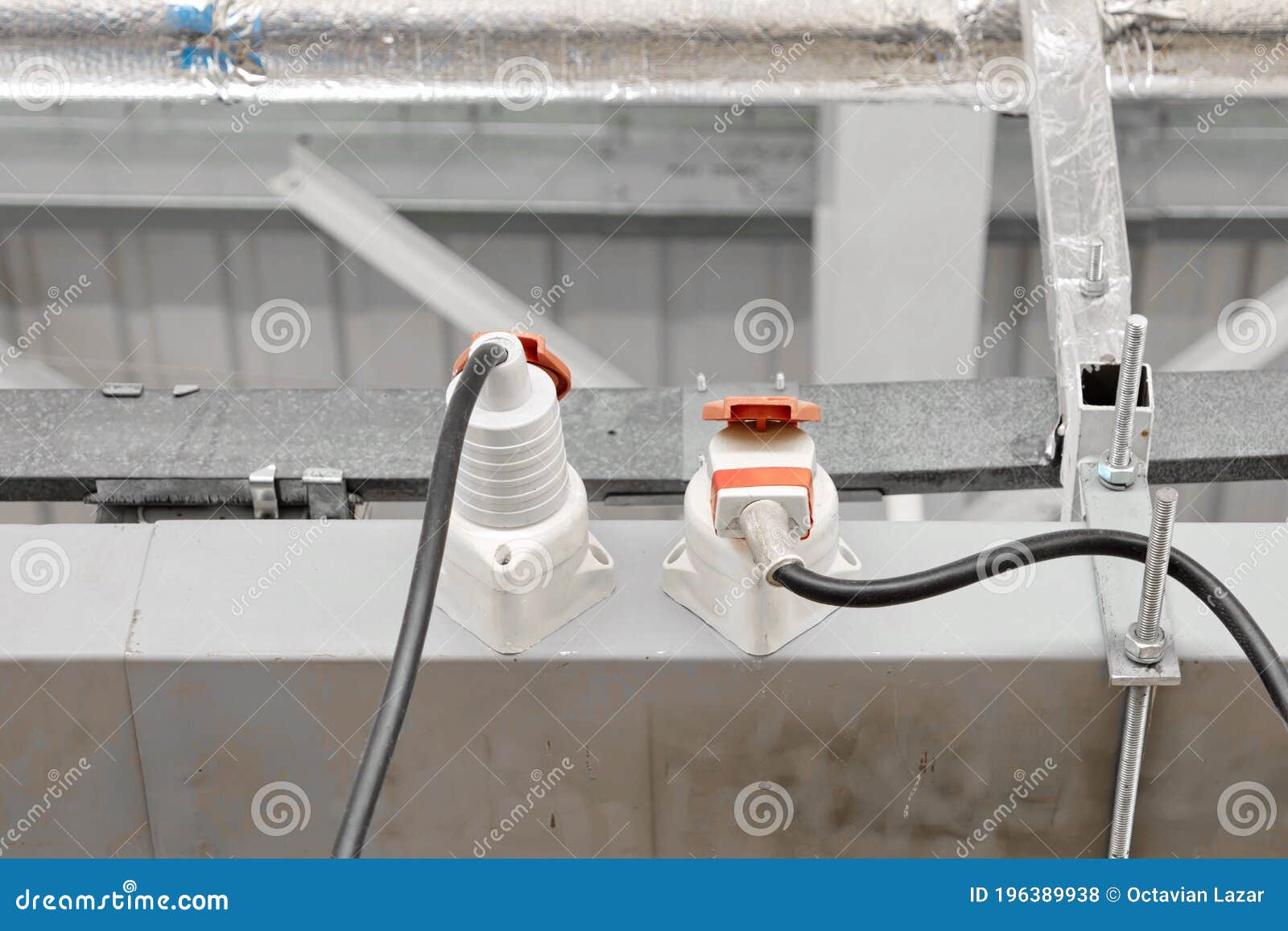 Industrial Power Outlets with Sockets Plugged in Stock Photo Image of