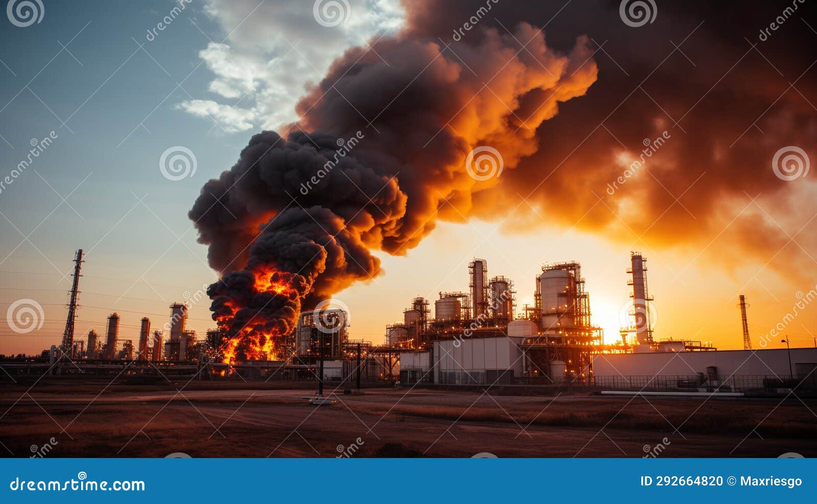 Industrial Power Plant Burning in Dangerous Fire Stock Illustration