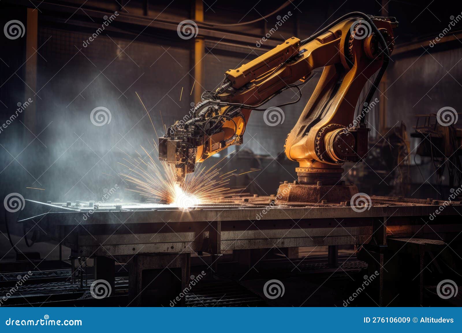 Industrial Robot Performing Welding Repairs on Metal Frame Stock