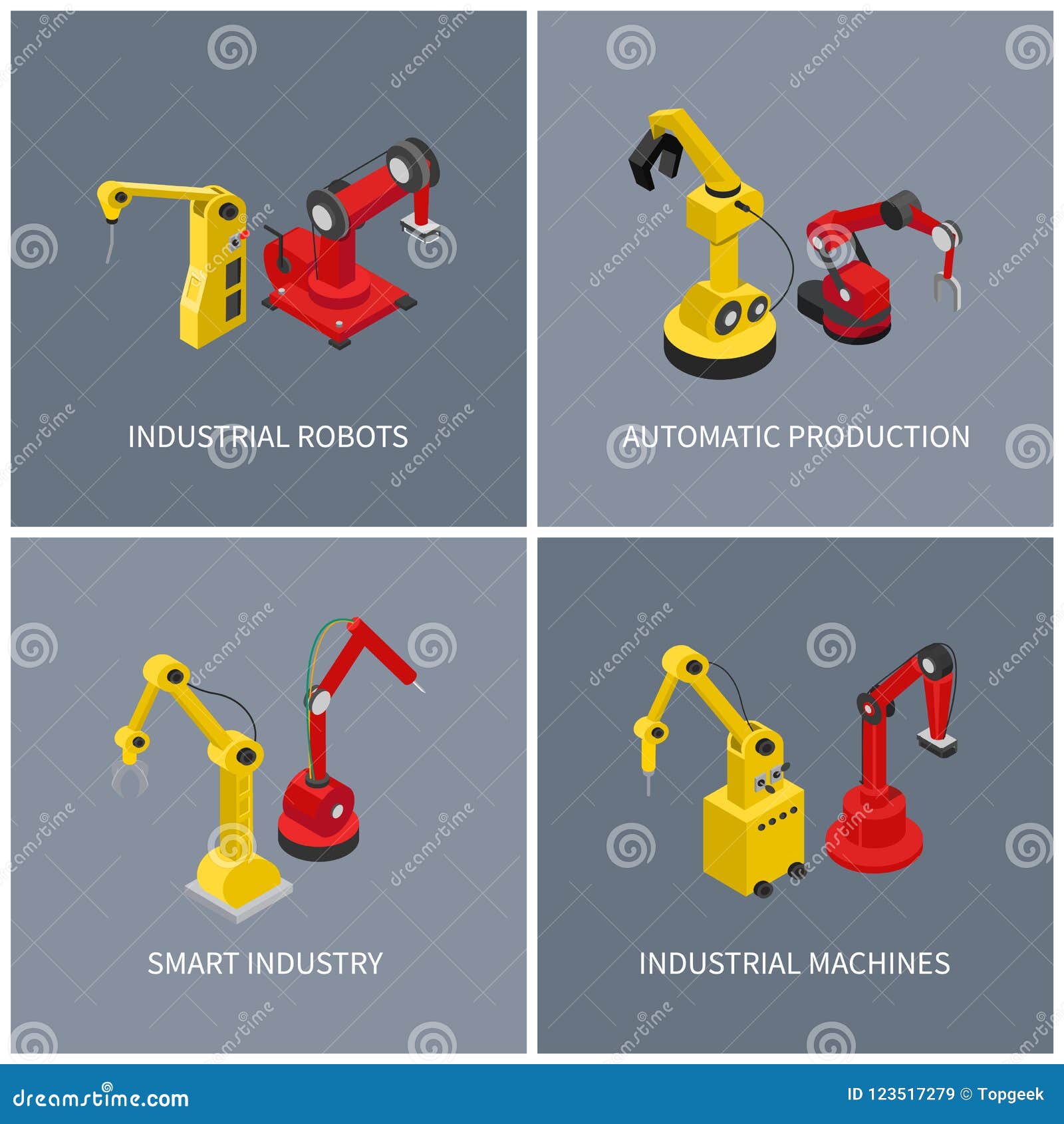 Industrial Robots and Smart Automatic Machine Set Stock Vector