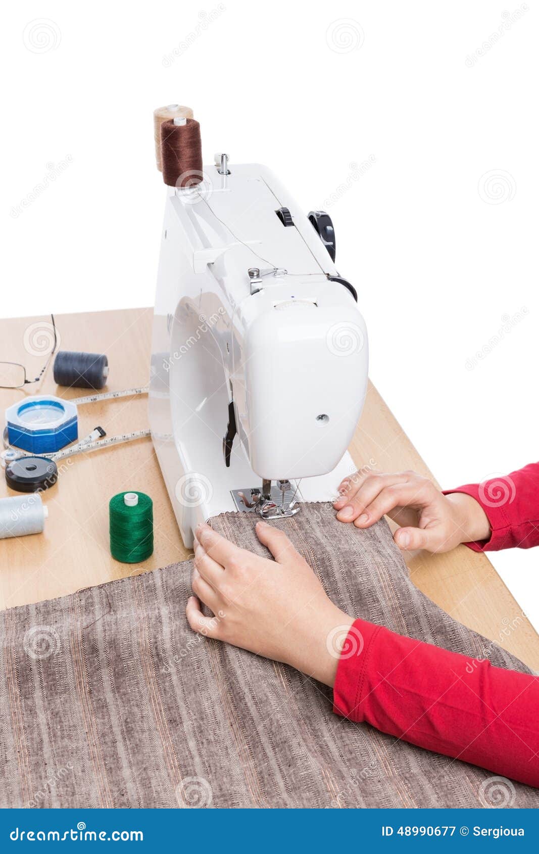 Industrial Sewing Machine and Hand Seamstress. Stock Image Image of